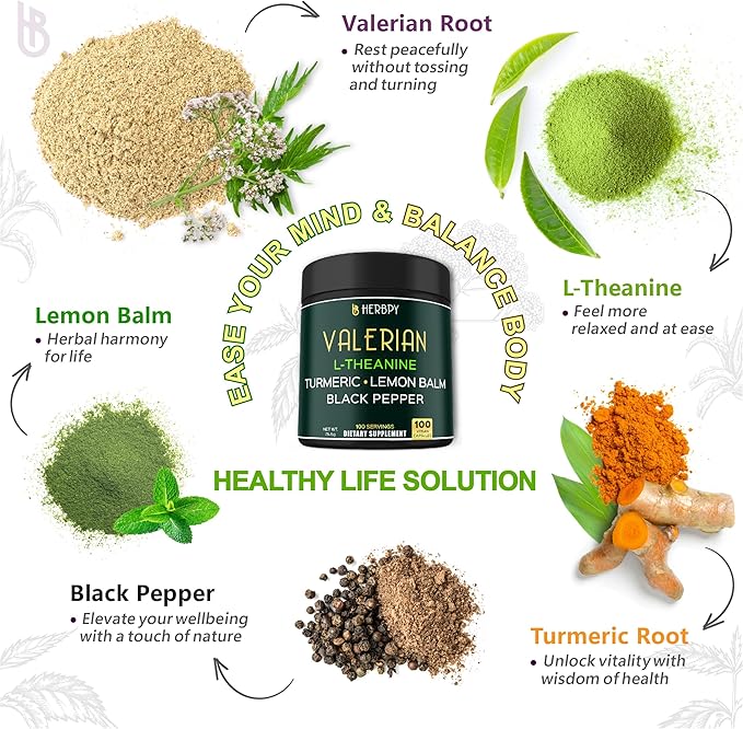 Bundle 7in1 Turmeric Curcumin & 5in1 Valerian Root Supplement - Support Digestion, Heart Health, Immune and Relaxation