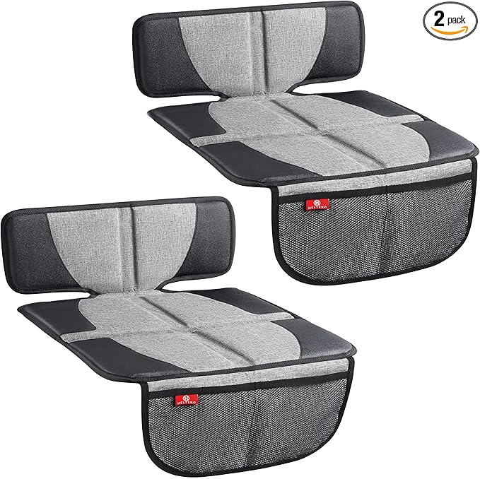 Helteko Car Seat Protector - 2 Pack Seat Mat for Under Child Booster Carseat, Seat Cover Protector from Waterproof & Stain Resistant Thickest Padding Material for Leather and Fabric Seats, Gray