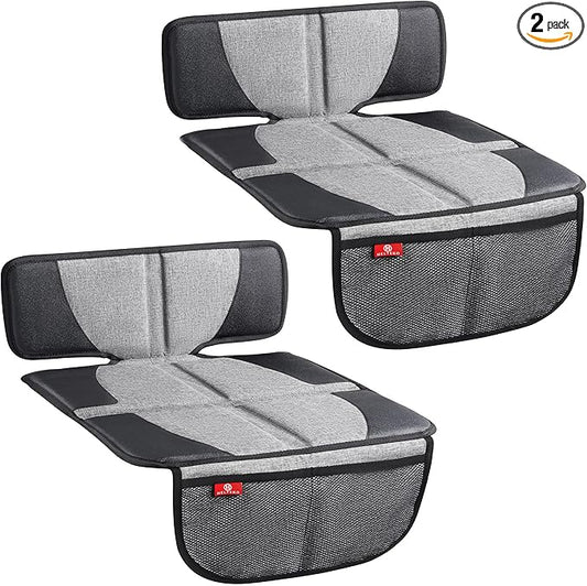 Helteko Car Seat Protector - 2 Pack Seat Mat for Under Child Booster Carseat, Seat Cover Protector from Waterproof & Stain Resistant Thickest Padding Material for Leather and Fabric Seats, Gray