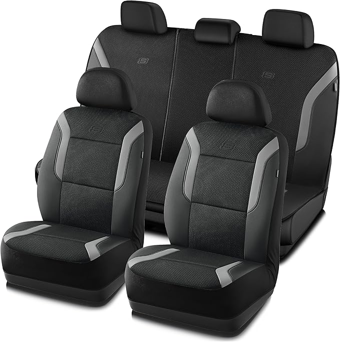 Skechers Memory Foam Car Seat Covers, Air Cool Mesh Thick Seat Covers, Car Seat Full Sets, Airbag Compatible, Automotive Comfort Protection for Most Cars,Vans,Trucks, SUVs,Grey