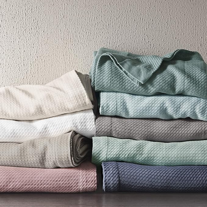 Madison Park Soft Certified 100% Egyptian Cotton Breathable Cozy Blanket, Premium Waffle Knit Classic Design, Luxury All Season Lightweight Cover for Bed, Couch and Sofa, Rose King(108"x90")
