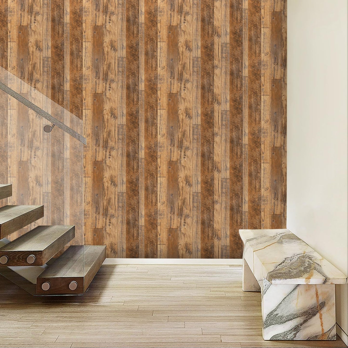 practicalWs Wood Peel and Stick Wallpaper 17.51" x 393.7", Wood Shiplap Contact Paper for Countertops, Removable Self Adhesive Vinyl Film Wall Paper for Walls Cabinets Kitchen Decor