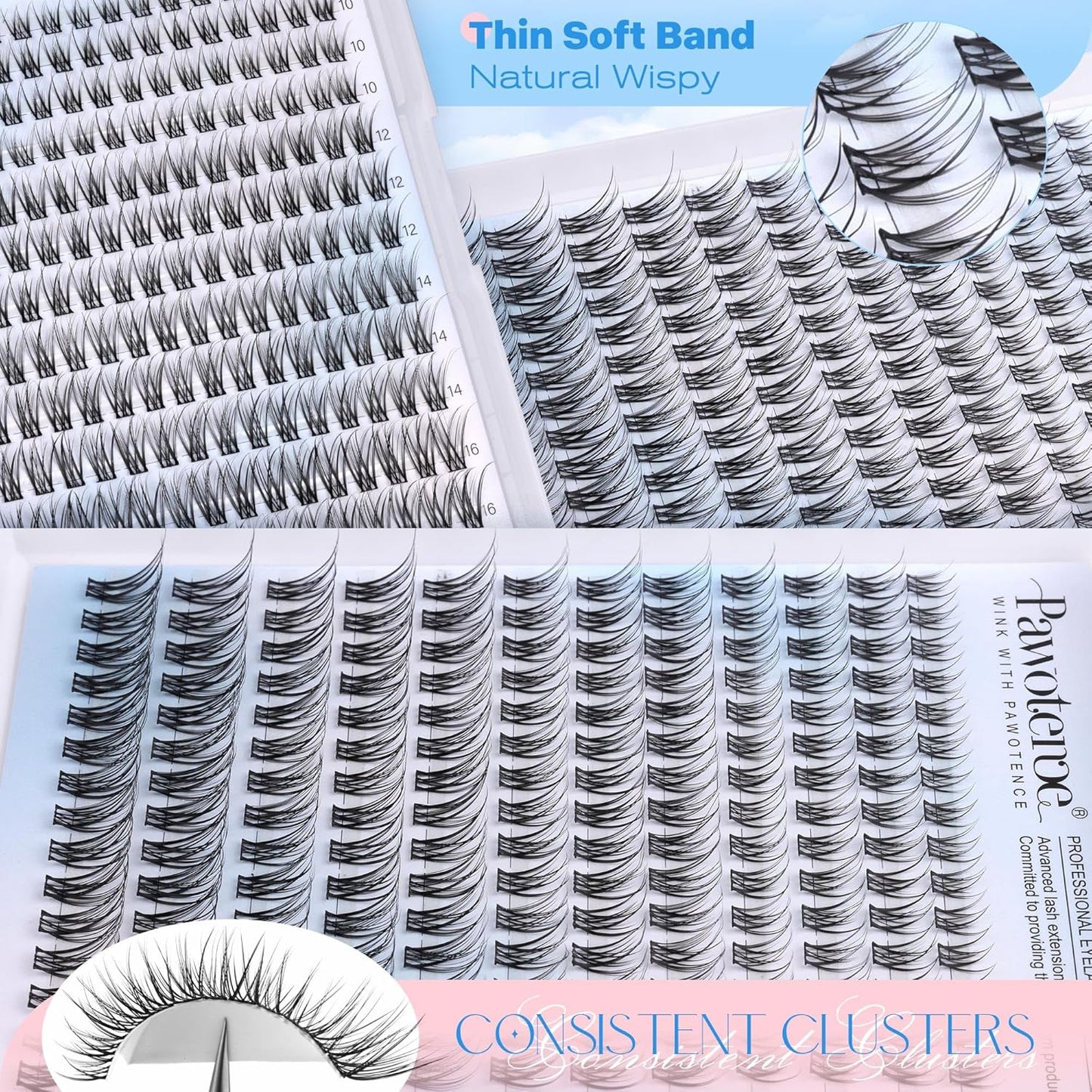Pawotence 280pcs Lash Clusters | 40D & 50D Individual Eyelash Extensions 8-16mm