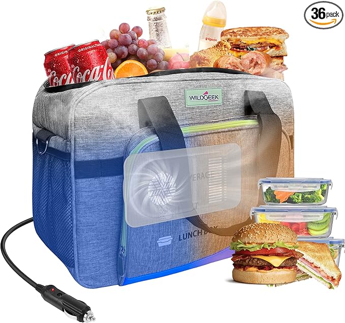 26Q Portable Electric Car Cooler Bag with Active Cooling, Dual Zones, and 38dB Silent - 3 Layer Insulated Temperature Buffer for Road Travel, Camping, Gift
