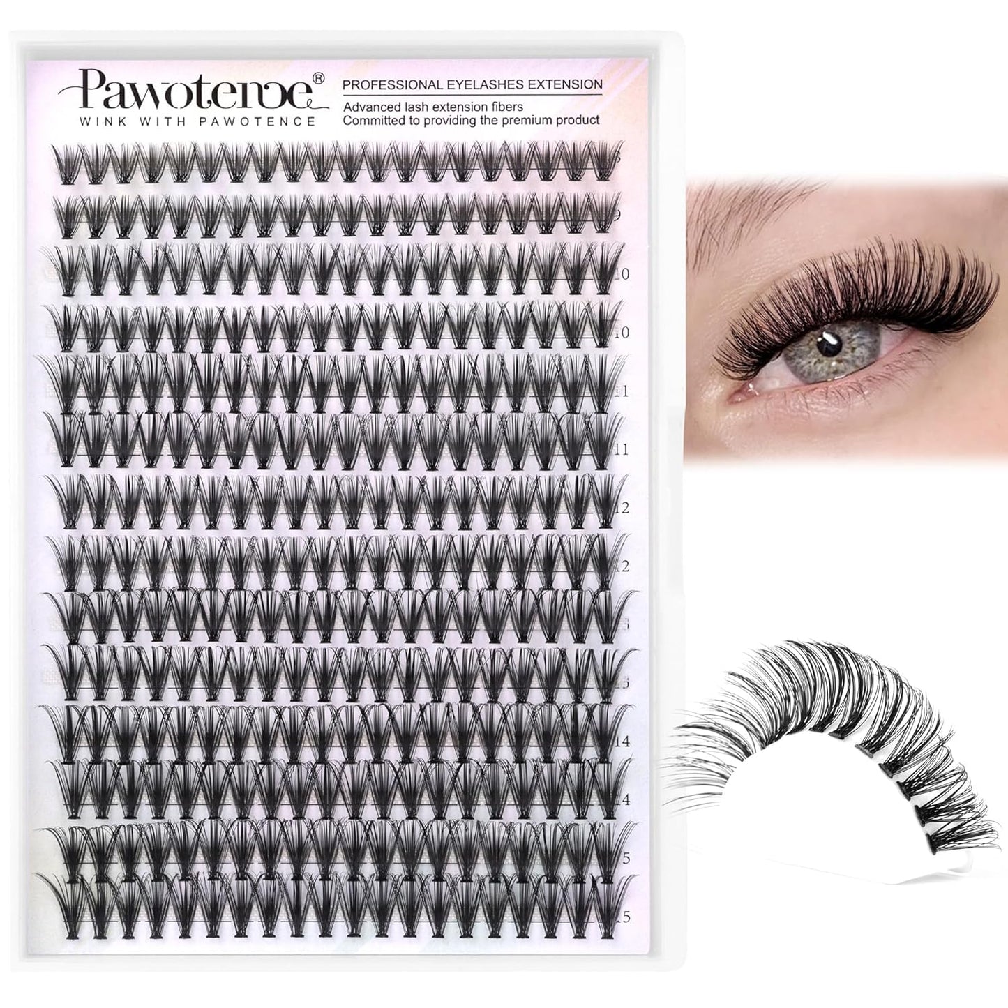 Pawotence 280pcs Lash Clusters | 40D & 50D Individual Eyelash Extensions 8-16mm