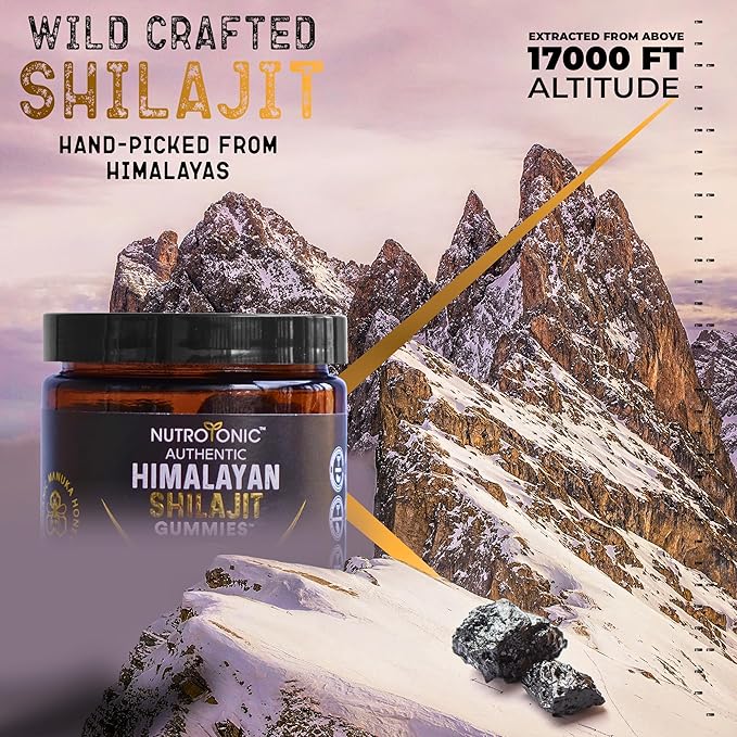 NutroTonic® Organic SHILAJIT Gummies | Apple Cinnamon Flavor | No Added Sugar, Sweetened by Manuka Honey | Clean Formula | Natual Source of Urolithin | Heart, Brain, Cellular Health | 30 Gummies