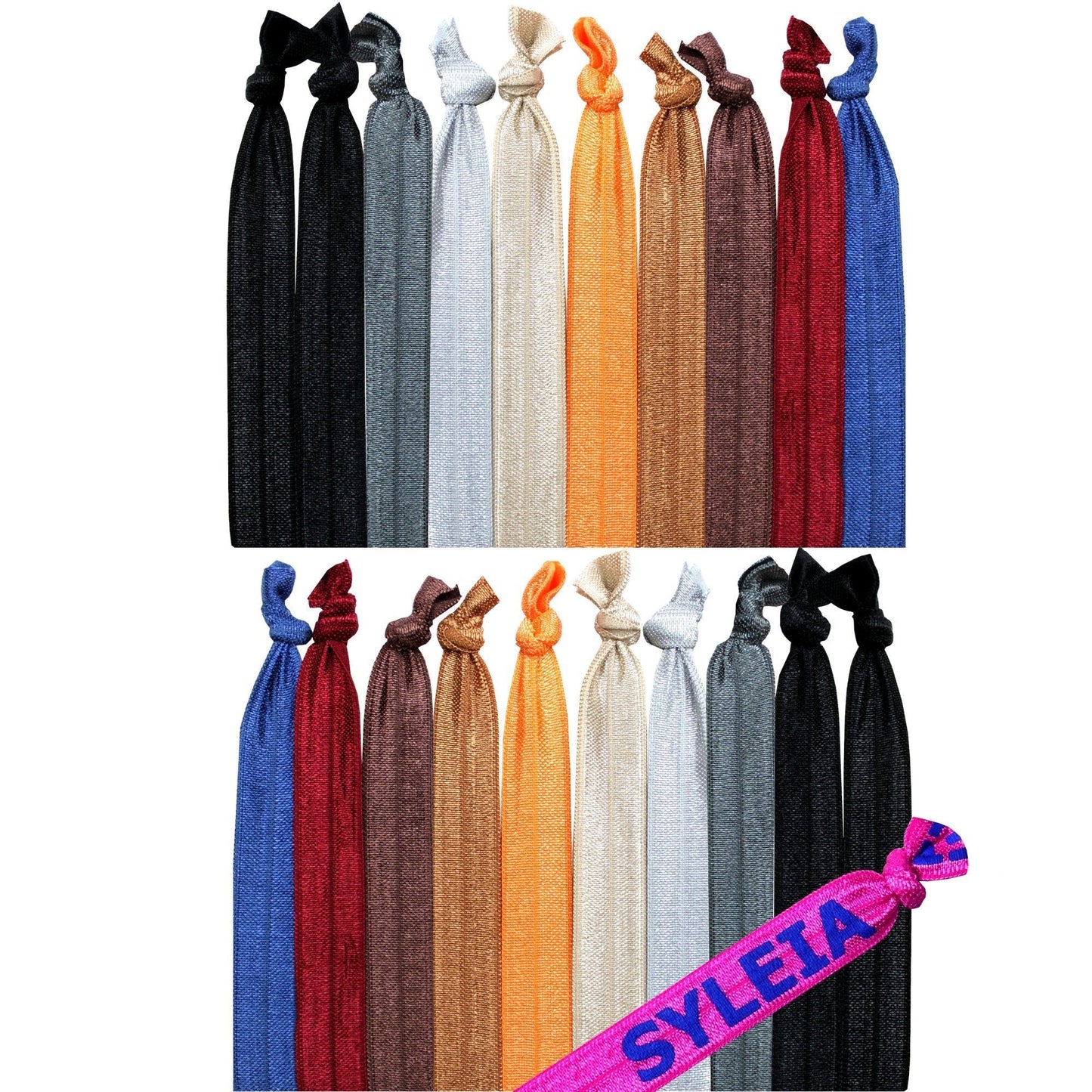 Syleia Pack Of 20 Down To Earth Assorted Colors Hair Ties Ponytail Holders Elastic Ribbon Band Crease Free Hand Knotted Fold Ove