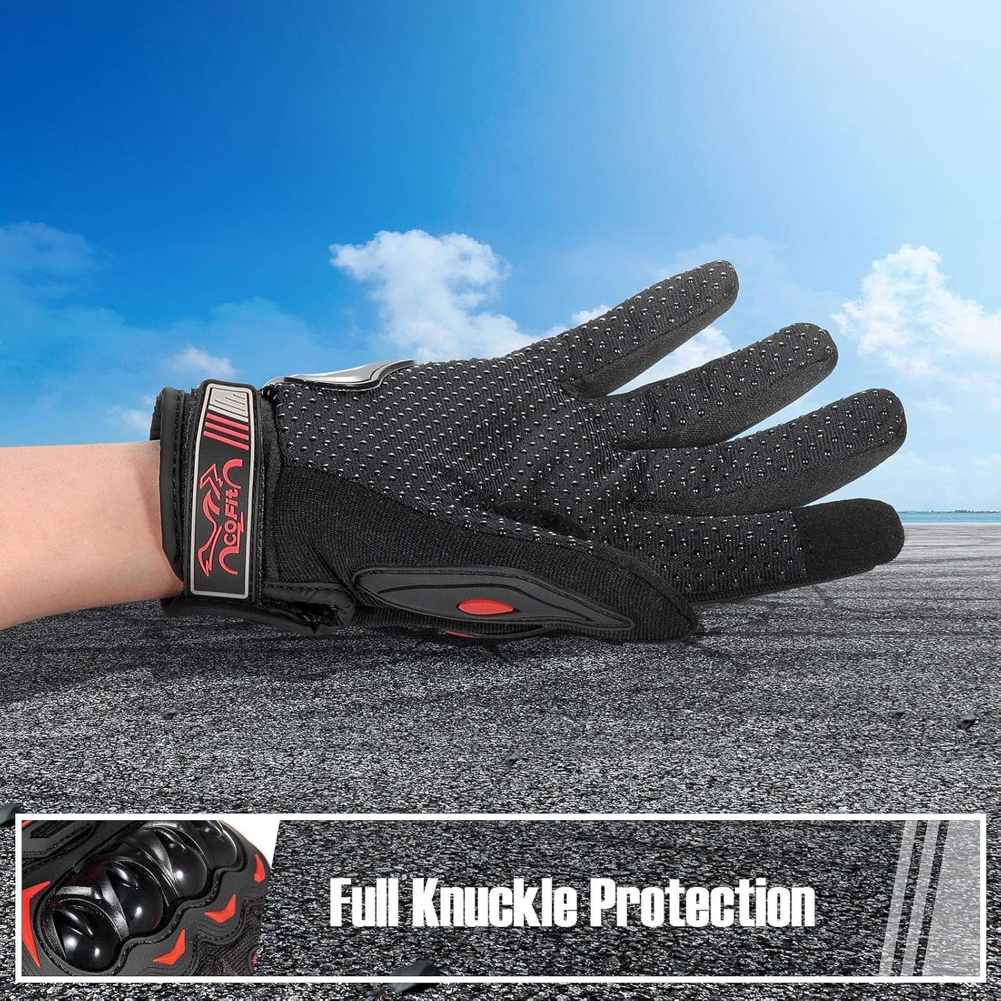 COFIT Motorcycle Gloves Breathable, Touchscreen Motorbike Gloves Anti-Slip with Good Grip Hard Knuckles Protection for Men Women Motocross, BMX ATV MTB Cycling, Road Racing - Red XXL