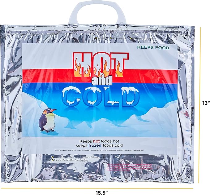 Superio Hot and Cold Insulated Bags for Food Delivery, Grocery Shopping Bags, Food Storage for Hot and Frozen Food for Travel, Disposable Cooler Bag, Reinforced Thermal Lunch Bag (2, 15.5"x13")