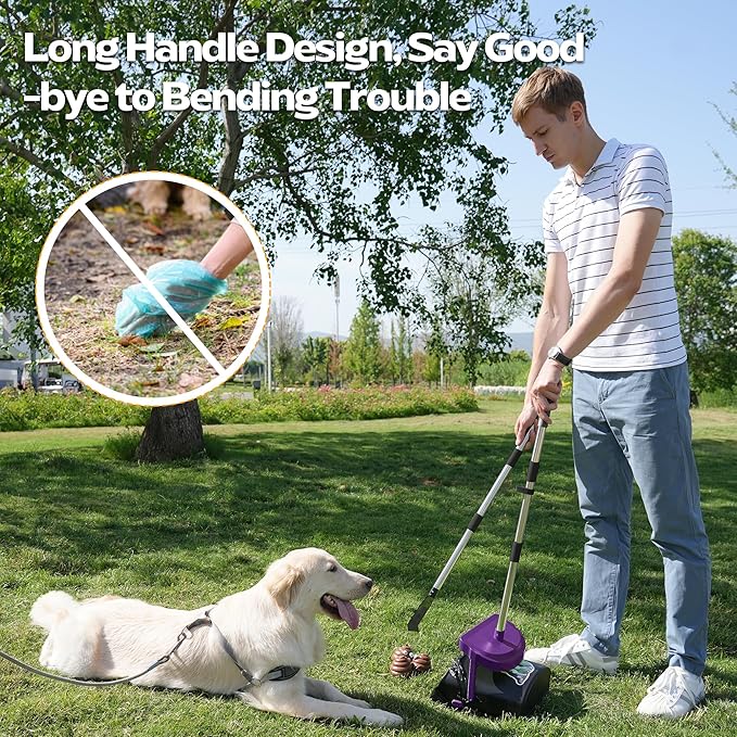 UPSKY Dog Pooper Scooper Swivel Bin & Rake Kit with 100 Waste Bags,33.4" Stainless Steel Long Handle Heavy Duty Pet Poop Shovel for Large Medium Small Dogs, Odor-Proof Lid for Yard/Lawn/Outdoor Use