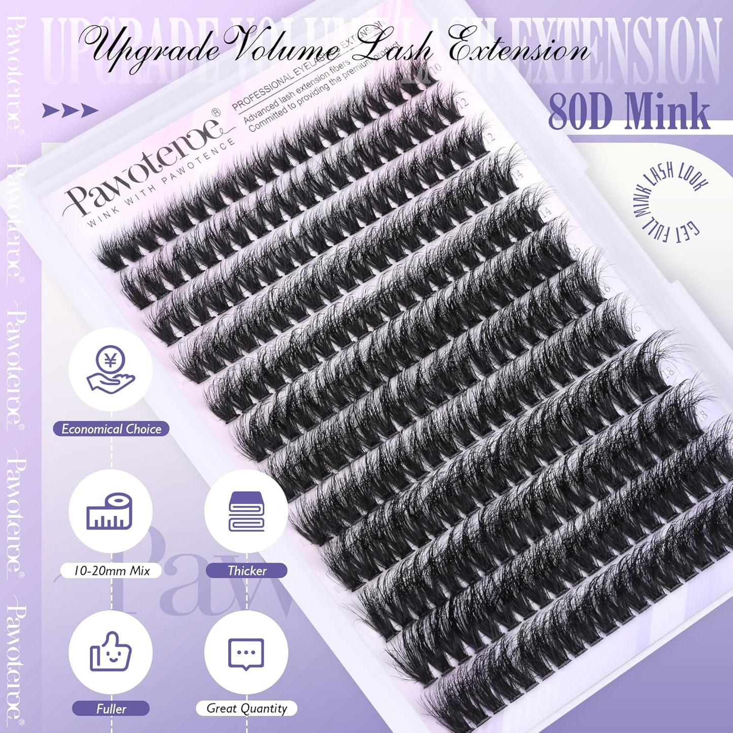 Pawotence 280pcs Lash Clusters | 40D & 50D Individual Eyelash Extensions 8-16mm