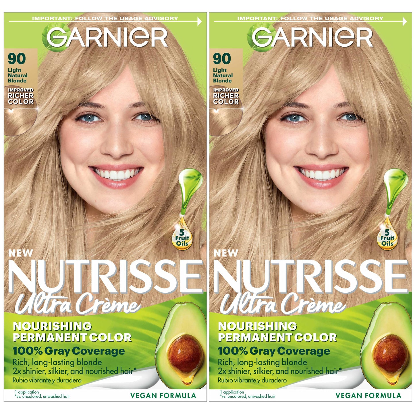 Garnier Hair Color Nutrisse Nourishing Creme, 90 Light Natural Blonde (Macadamia) Permanent Hair Dye, 2 Count (Packaging May Var