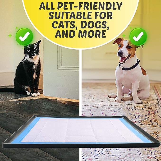 TidyFriend Dog Pee Pad Holder Tray Fits for 24” x 36” Pee Pads with Corner Lock Holes, Raised Edges, Non-Spill, Easy to Clean Silicone Dog Potty Tray Holder, for Indoor Floor Protection (Grey)