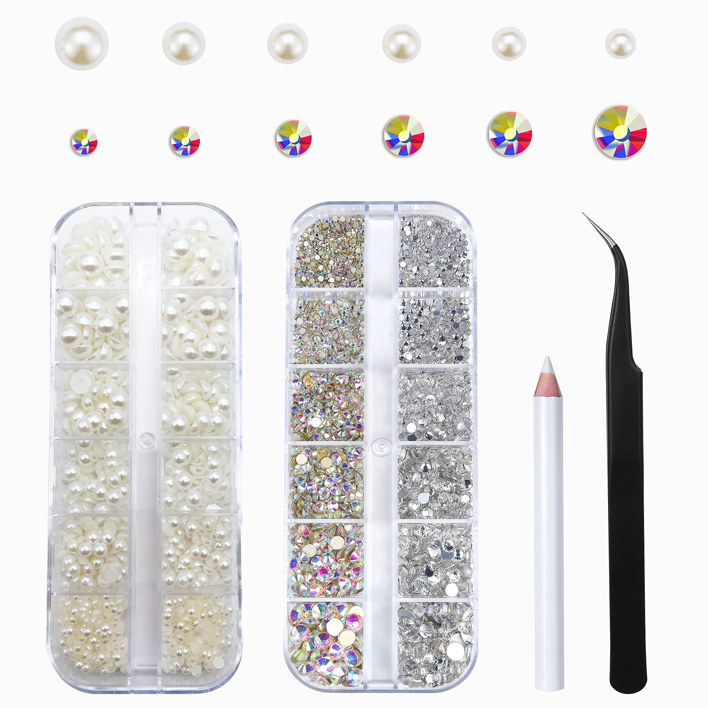 Nail Pearls Rhinestones For Nail Art,Clear Nail Gems Diamonds And Ab Nail Crystals,Beige Flat Pearls For Nails,Nail Beads Suppli