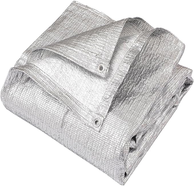 95% Sun Block Heavy Duty Aluminum Foil Shade Cloth with Grommets,12ft x 12ft, Mesh Sun Block Fabric Cover, Canopy, Privacy Screen for Outdoor Patio, Garden, Backyard, Silver
