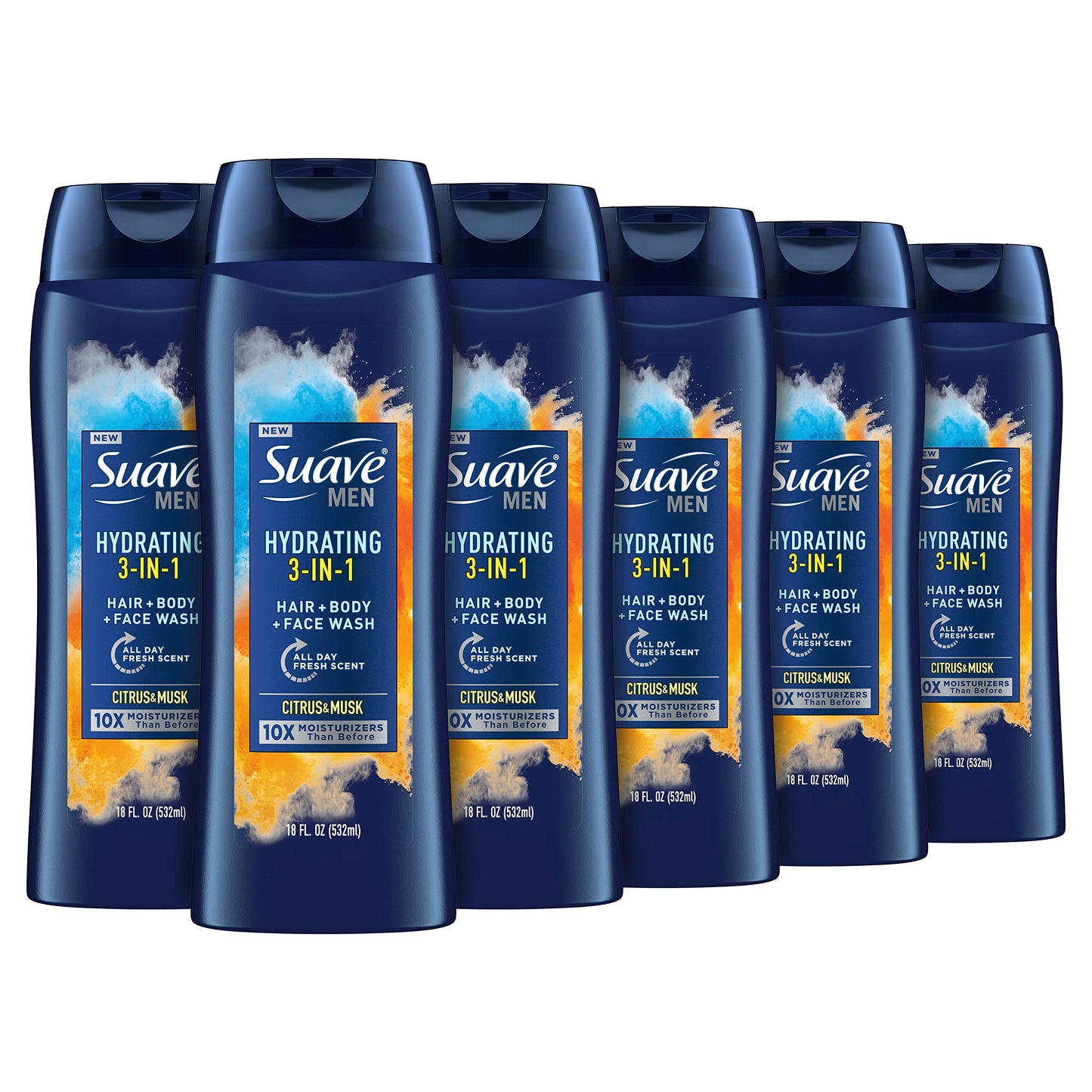 Suave Hydrating 3 In 1 Hair Body And Face Wash Citrus And Musk 6 Count Body Soap For Hydrated Skin And Hair With An All Day Fres