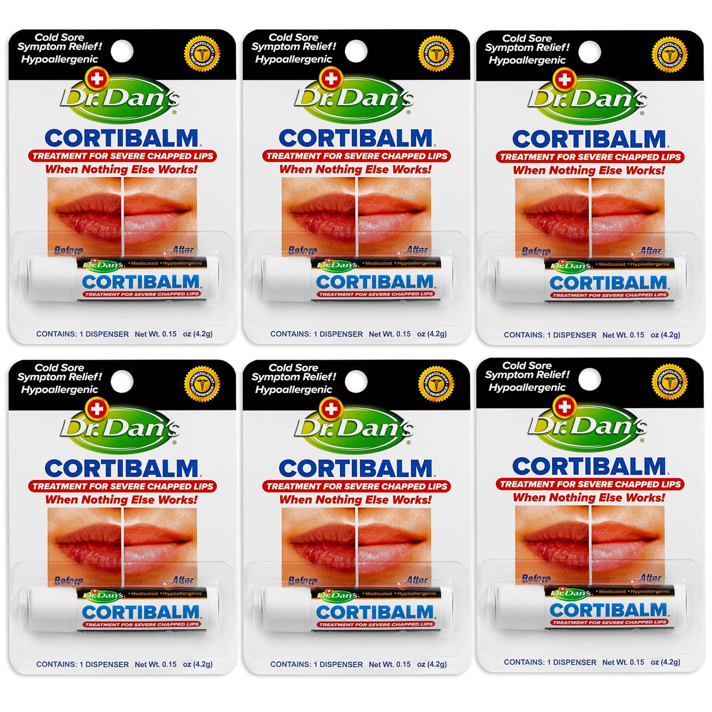 Dr. Dan'S Cortibalm- 6 Pack - For Dry Cracked Lips - Healing Lip Balm For Severely Chapped Lips - Designed For Men, Women And Ch