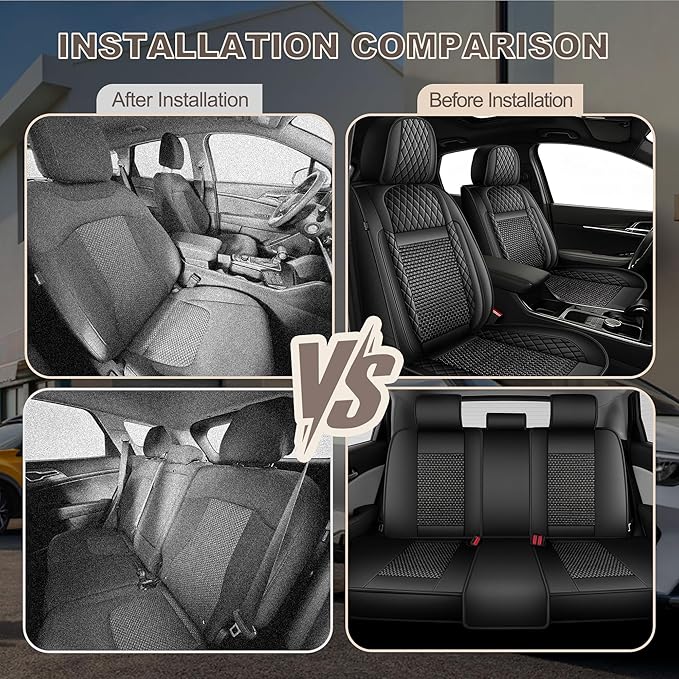 TTX LIGHTING for Subaru Impreza 2012-2026 Car Seat Covers, Breathable Ice Silk & Leather Seat Protector, Cool & Anti-Sweat for Long Driving, Airbag Compatible, 5 Seats Full Set (Black)