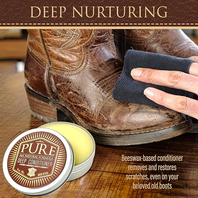 Leather Cleaner, Conditioner and Detailer Kit - Natural Beeswax Formula for Car Seat, Couch, Furniture, Purse, Boots & Jackets - Auto Interior Detailing Set - Made in USA (Basic Kit)