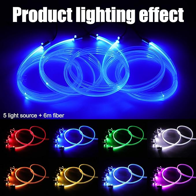 64 Colors Car Ambient Lighting Fiber Optic RF Remote + APP Control Multicoloured Music Car Atmosphere Decorative Lighting Kit 1W DC 12V-24V 6m