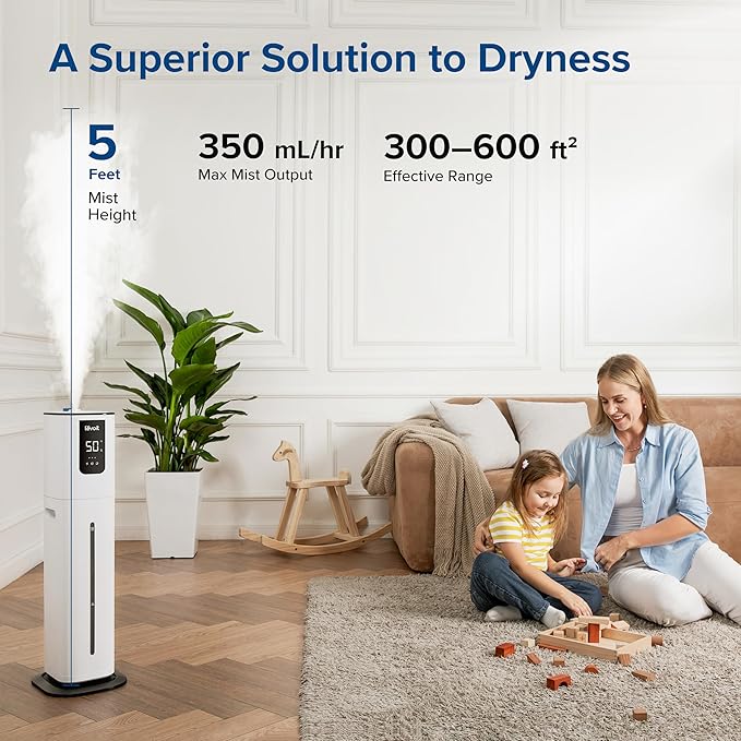 LEVOIT OasisMist 1000S (10L) Smart Humidifier for Home Large Room Bedroom, Last 100 Hours Suitable for Indoor Plant, Cover up to 600ft², Easy Top Fill, Remoter & Voice Control, Auto Mode, Quiet, White