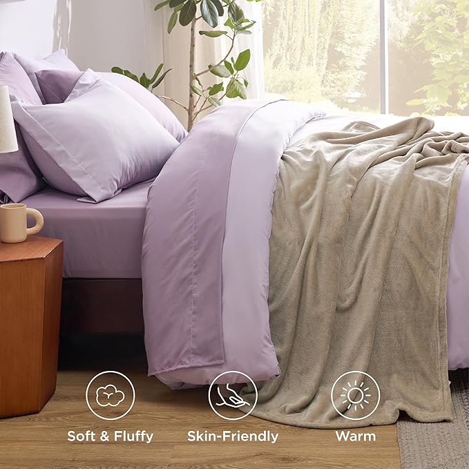 Bedsure Full Comforter Set Grayish Purple, 8 Pieces Prewashed Full Size Bed in a Bag with Soft Fleece Bed Blanket, Down Alternative Bedding Set for All Seasons, Sheets, Pillowcases & Shams