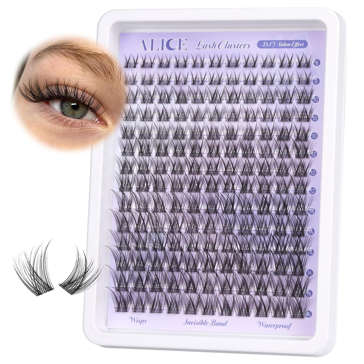 ALICE DIY Eyelash Extension Kit | 196pcs Natural Wispy Clusters | 10-18mm