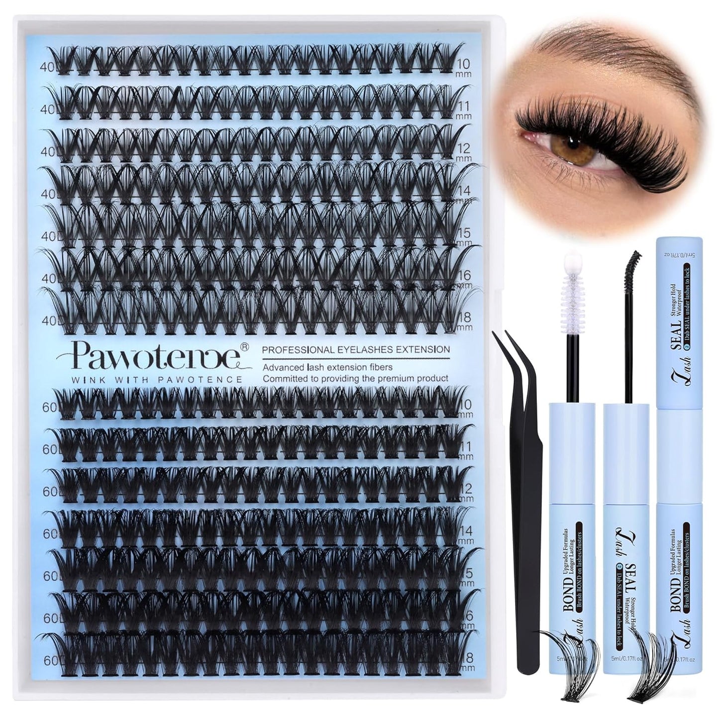 DIY Lash Extension Kit | 280pcs Brown 40D Clusters | 9-16mm Individual Lashes