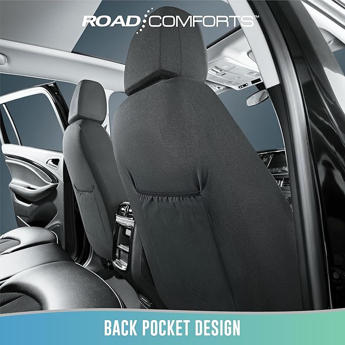 Road Comforts Car Seat Cover, Leather Full Set Car Seat Cover, Automotive Front Rear Seat Covers, Airbag Compatible Universal Fit for Most Cars (Beige)