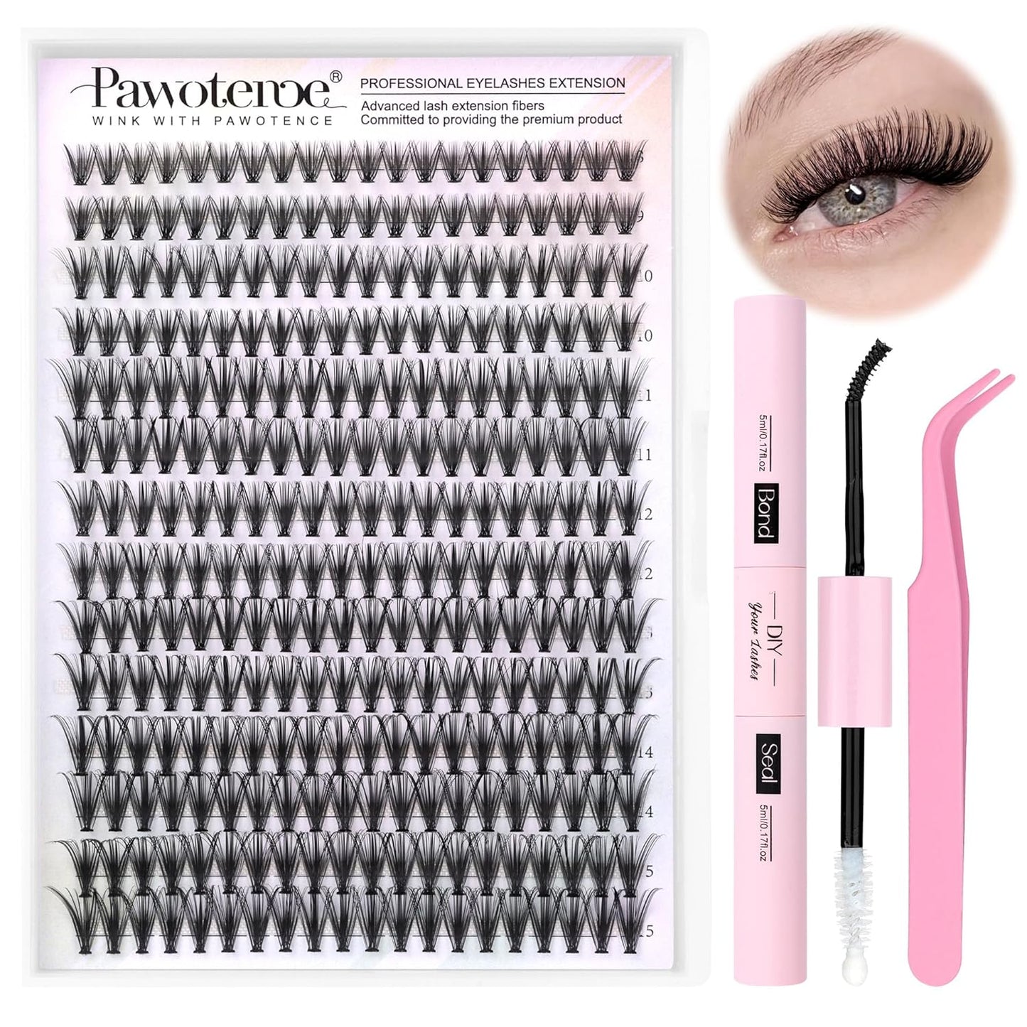 Pawotence 280pcs Lash Clusters | 40D & 50D Individual Eyelash Extensions 8-16mm