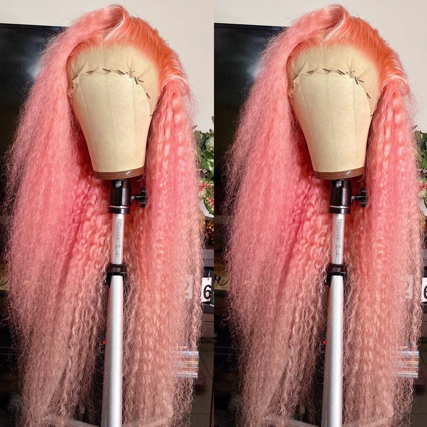 Giannay Pink Wig, Pink Lace Front Wigs Deep Wave Curly Glueless Lace Wig For Women Synthetic Wigs Pre Plucked Natural Hairline W