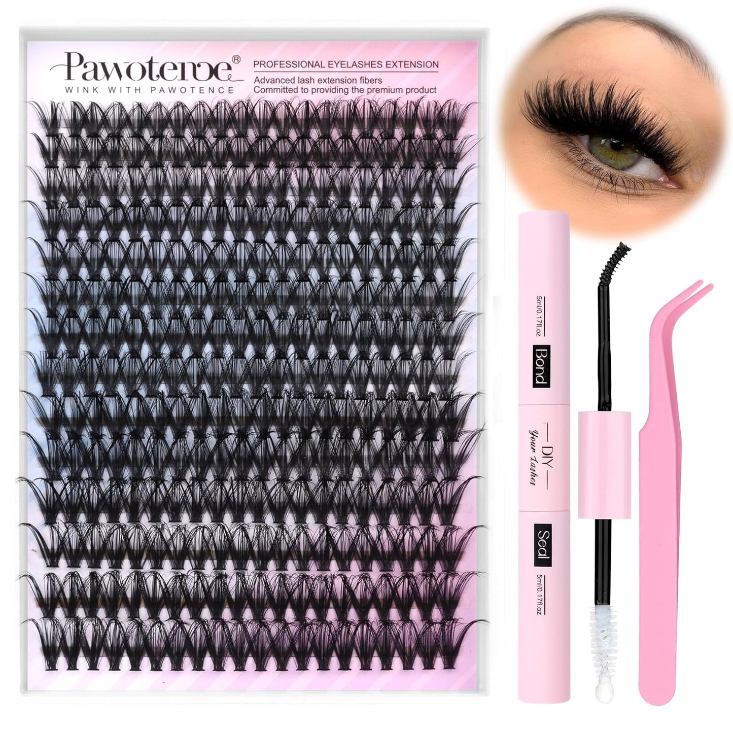 Pawotence DIY Lash Extension Kit | 280pcs 50D Individual Clusters 9-16mm