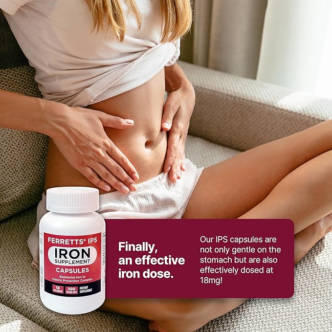 Iron Supplement Capsules 18mg (IPS) - 100-Day Supply of Gentle Iron Supplement for Women & Men - Non-Constipating Iron Supplement for Anemia