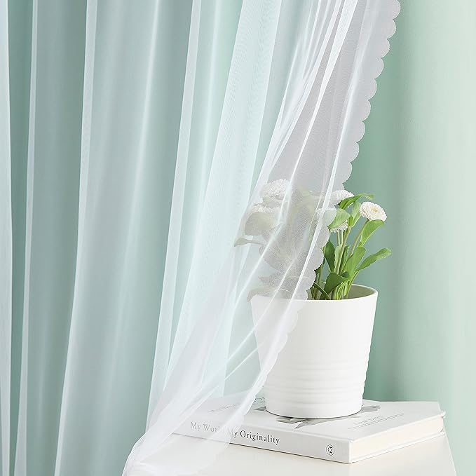 Bujasso Aqua 80% Blackout Curtains with Sheer Overlay Mix and Match Double Layer Thermal Insulated Window Panels 63 inch for Living Room Bedroom Mint Green Drapes with Tiebacks Grommet Top 37"Wx63"Lx2