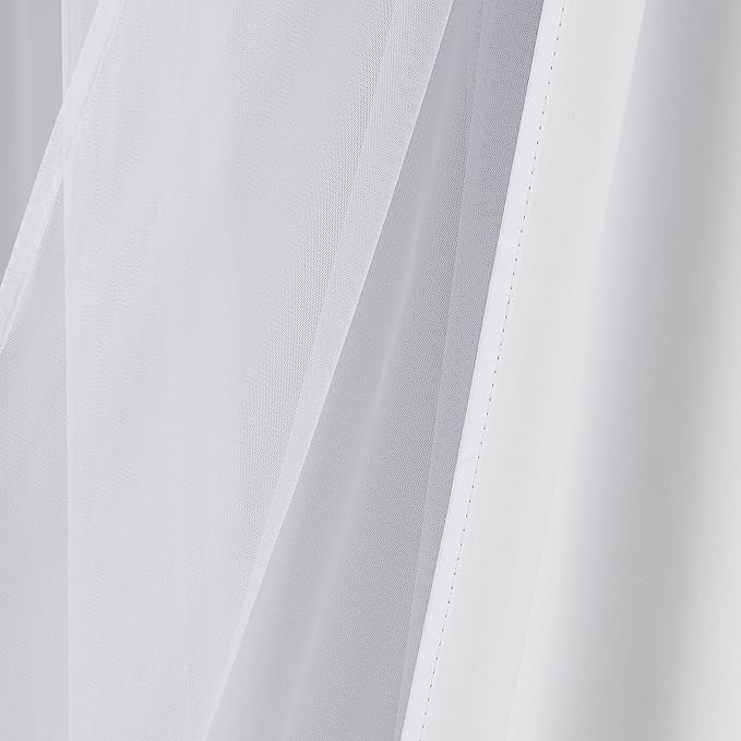 Bujasso White Full Blackout Curtain Panels with Sheer Overlay Mix and Match Double Layer Thermal Insulated Window Treatment Set for Living Room White Drapes with Tiebacks Grommet Top 54" Wx84 Lx2