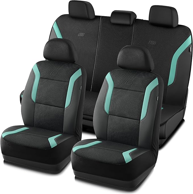Skechers Memory Foam Car Seat Covers, Air Cool Mesh Thick Seat Covers, Car Seat Full Sets, Airbag Compatible, Automotive Comfort Protection for Most Cars,Vans,Trucks, SUVs,Green