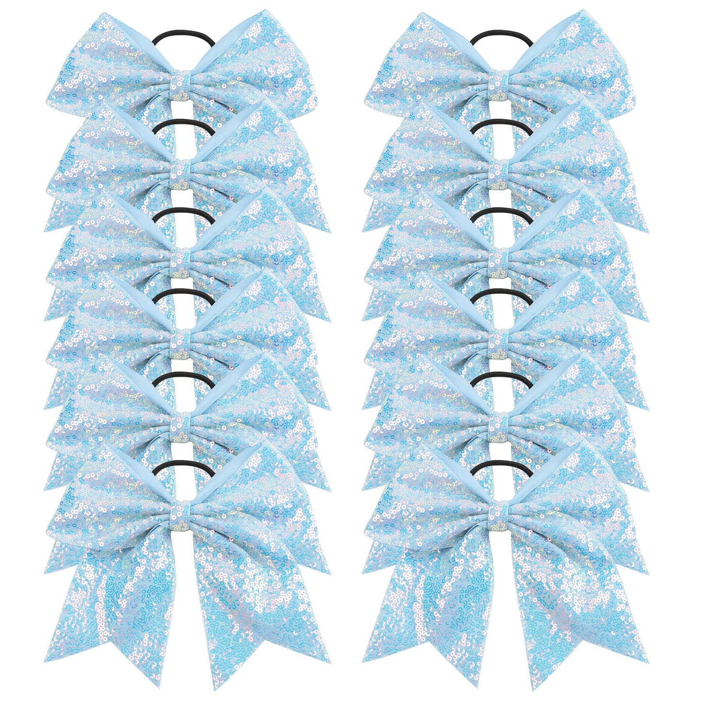 Oaoleer 12 Count 7'' Hair Ties For Girls - Sequin Glitter Cheer Bows, Large Sparkly Cheer Hair Bows For Competition, Purple & Go