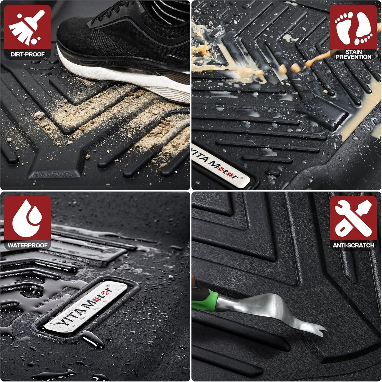 YITAMOTOR Floor Mats Compatible with 2019-2023 Ford Ranger Supercrew Cab, Custom Fit TPE 2023 Ranger Floor Liners 1st & 2nd Row All-Weather Protection Car Mats, Black
