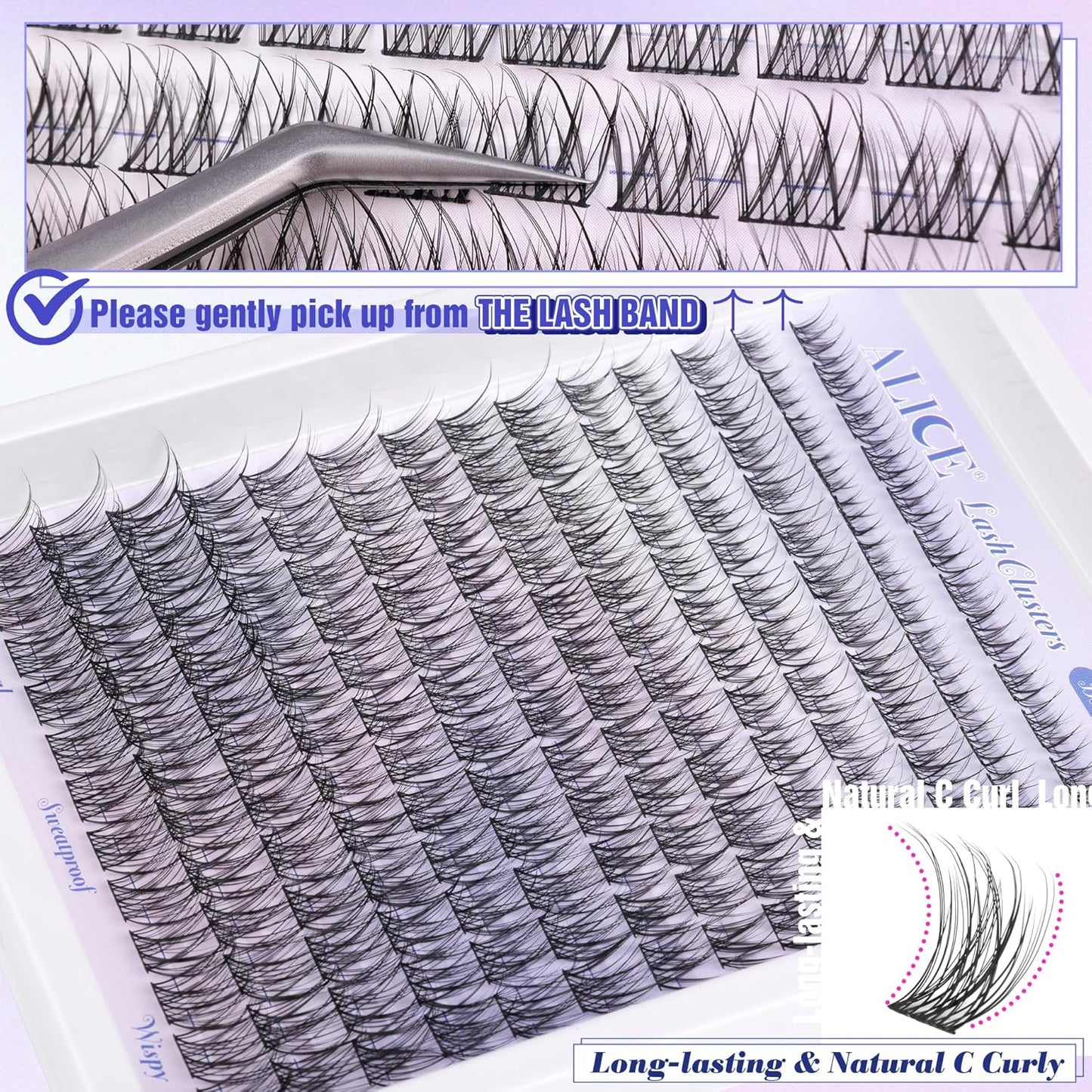 ALICE DIY Eyelash Extension Kit | 196pcs Natural Wispy Clusters | 10-18mm