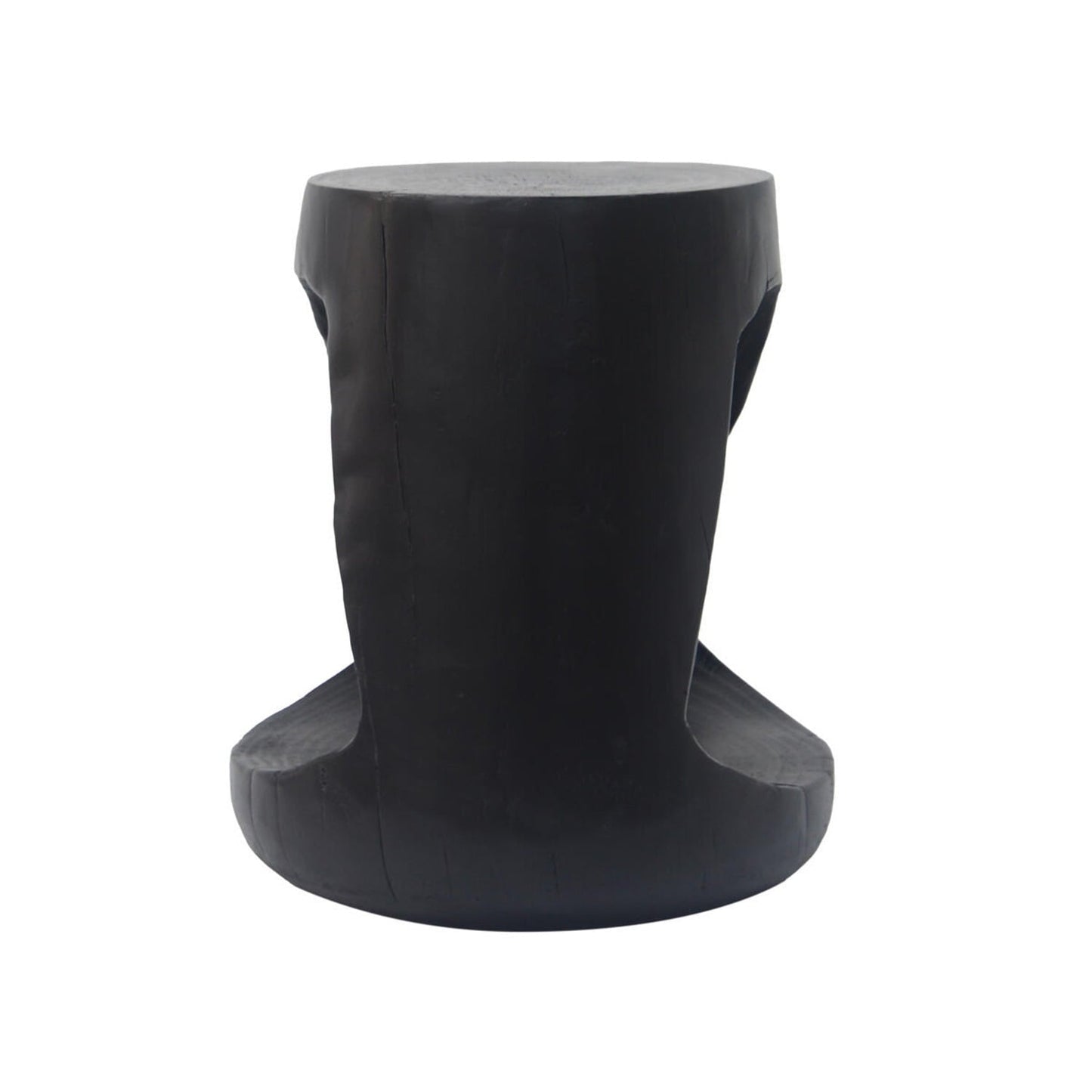 Outdoor Black Magnesium Oxide Hollow Side Table with Wood-like Texture
