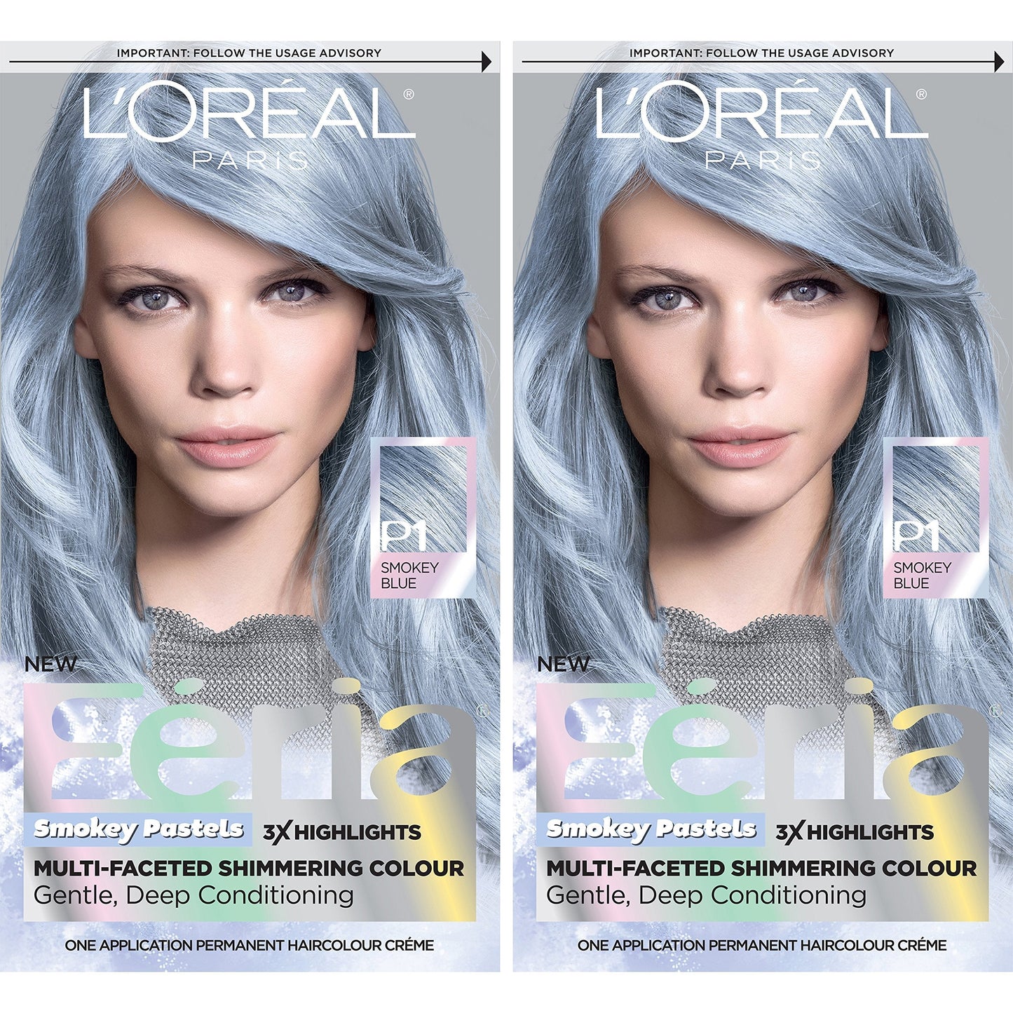 L'Oreal Paris Feria Multi-Faceted Shimmering Permanent Hair Color, 411 Sapphire Smoke (Smokey Blue) (Pack Of 2)