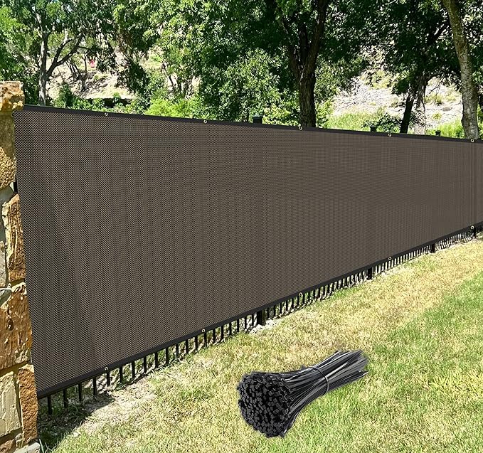 Windscreen4less Privacy Fence Screen Heavy Duty Windscreen Fencing Mesh Fabric Shade Net Cover with Brass Grommtes for Outdoor Wall Garden Yard Pool Deck, 8'x42' Brown