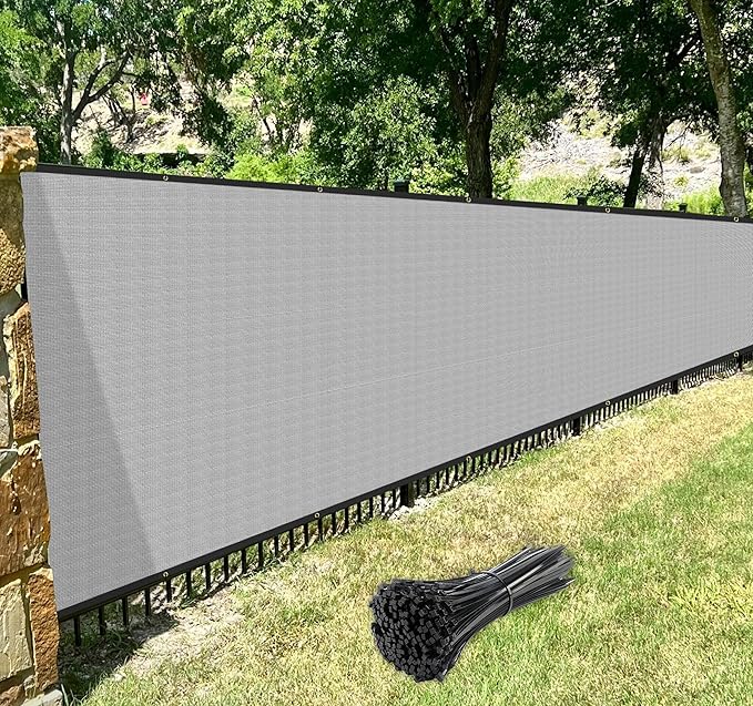 Windscreen4less Privacy Fence Screen Heavy Duty Windscreen Fencing Mesh Fabric Shade Net Cover with Brass Grommtes for Outdoor Wall Garden Yard Pool Deck, 8'x118' Light Gray