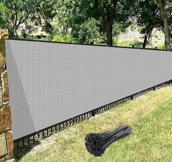 Windscreen4less Privacy Fence Screen Heavy Duty Windscreen Fencing Mesh Fabric Shade Net Cover with Brass Grommtes for Outdoor Wall Garden Yard Pool Deck, 8'x81' Light Gray