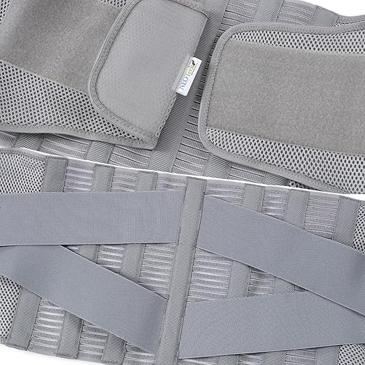 NeoTech Care Adjustable Compression Back Brace Lumbar Support Belt, Grey, Size L