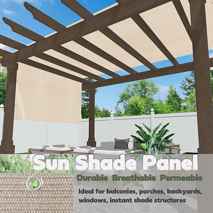 Alion Home© Sun Shade Privacy Panel with Grommets on 4 Sides for Patio, Awning, Window Cover, Pergola or Gazebo - Banha Beige (Custom Sizes)