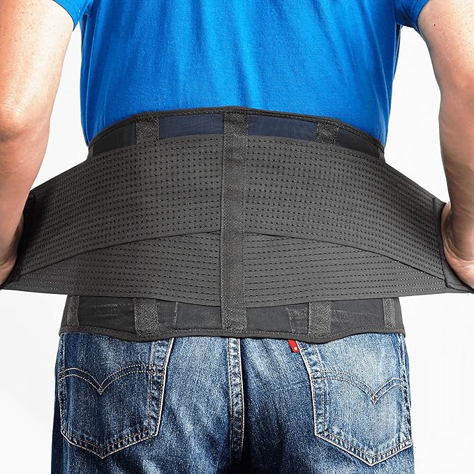 OMAX Lumbar Back Brace for Lower Back Pain, Adjustable Support Belt for Men/Women for Work, Breathable Brace for Herniated Disc, Sciatica, L 39"-43"
