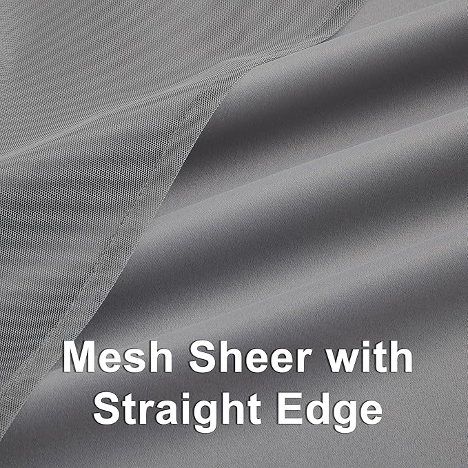 Bujasso Grey 90% Blackout Curtains with Sheer Overlay Mix and Match Double Layer Window Curtains Thermal Insulated 84 inch for Living Room Bedroom Gray Drapes with Tiebacks Grommet Top 37" Wx84 Lx2