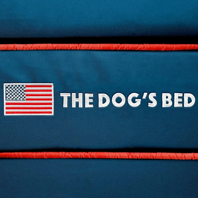 The Dog’s Bed, Large Blue Oxford with Red Trim USA Flag Dog Bed 36x27 Memory Foam, Pain Relief: Arthritis, Post Surgery, Lameness, Supportive, Calming, Waterproof Washable Cover, Veterinary Approved