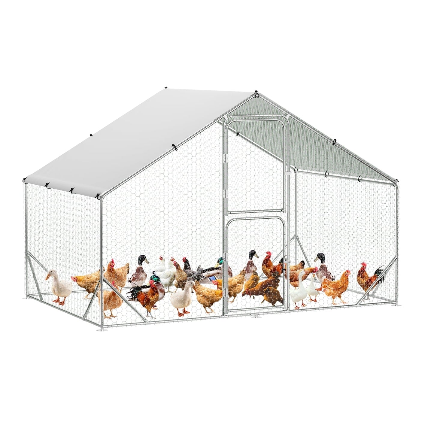 Large Metal Chicken Coop, Chicken Runs for Yard with Cover, Large Chicken Pen with Double Door, Walk in Chicken Coop for Outdoor Farm Yard, 6.5'L x 9.8'W x 6.5'H